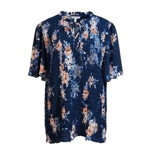 Maurices Plus Size 2X Floral Smocked Top Navy Boho Flutter Sleeve Ruffle Blouse